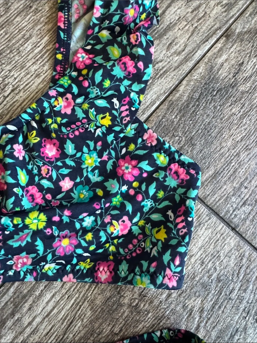 GAP Girls Black Floral Two-Piece Swim Set with Pink & Green Flowers